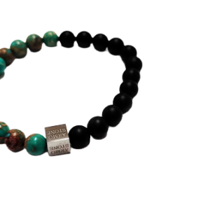 Steel cube, Turquoise, black onyx
