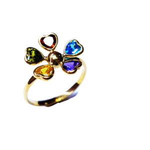 9ct Yellow gold colored stone flower ring