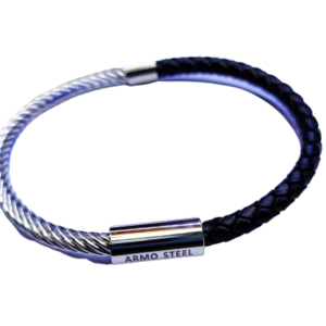 Stainless steel Cable leather bracelet