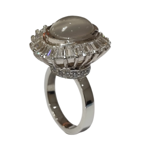 Silver Moonstone and cubic Zirconia dress ring
