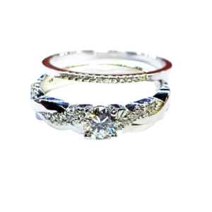 9K White gold diamond ring and wedding band