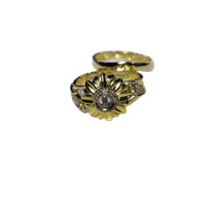 9K yellow gold sunflower diamond ring and band